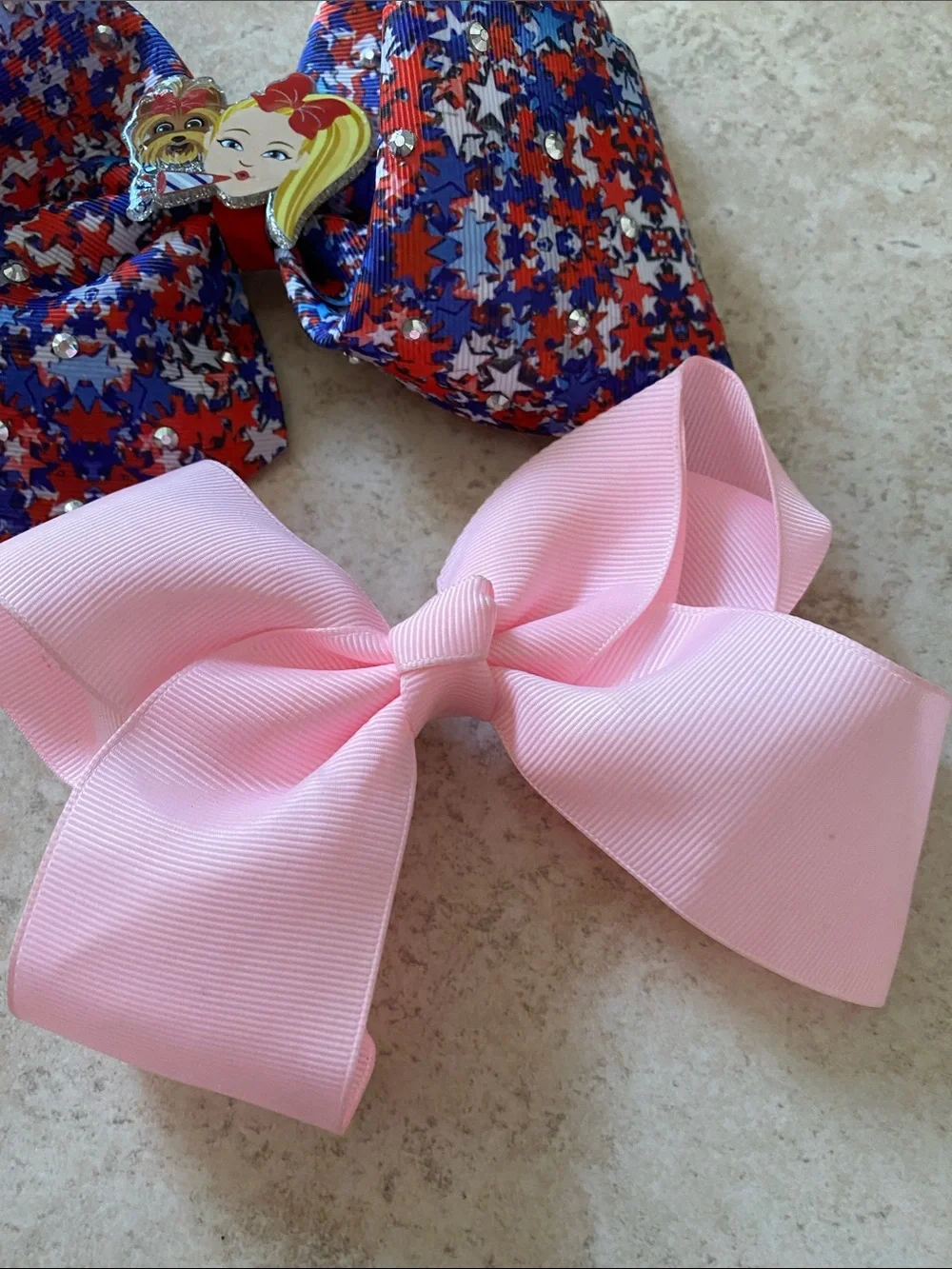 Bundle of 2 Large Red, White Blue Stars Girl Hairbow, and a Pretty Pink Bow